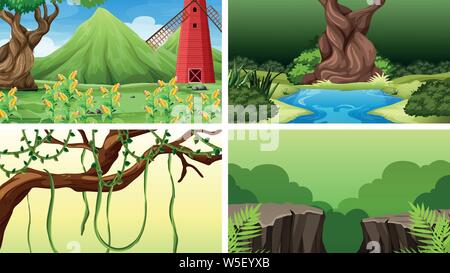 Satz von Szenen in der Natur Einstellung Abbildung Stock Vektor
