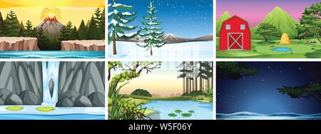 Satz von Szenen in der Natur Einstellung Abbildung Stock Vektor