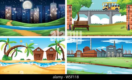 Satz von Szenen in der Natur Einstellung Abbildung Stock Vektor