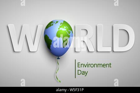 Tag der Umwelt mit dem Planeten Erde Welt Ballon. Stock Vektor