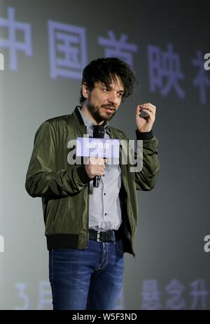 Spanische Drehbuchautor und Regisseur Oriol Paulo besucht die Premiere für neuen Film 'Mirage' in Peking, China, 24. März 2019. Stockfoto