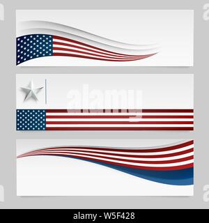 Vektor Banner mit USA-Flagge. Abstrakte Hintergründe für amerikanischen Feiertag. Stock Vektor