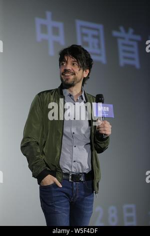Spanische Drehbuchautor und Regisseur Oriol Paulo besucht die Premiere für neuen Film 'Mirage' in Peking, China, 24. März 2019. Stockfoto