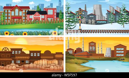 Satz von Szenen in der Natur Einstellung Abbildung Stock Vektor