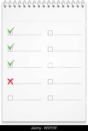 Notepad mit Checkliste mit grünen Häkchen Stock Vektor