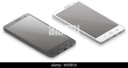 Vector Illustration von isometrischen Schwarz und Weiß Smartphones. Stock Vektor