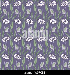 Nahtlose Muster mit Daisy auf lila Hintergrund Stock Vektor