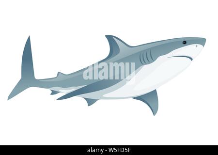 Hai mit geschlossenem Mund riesige Apex predator Cartoon animal Design flachbild Vector Illustration auf weißem Hintergrund. Stock Vektor