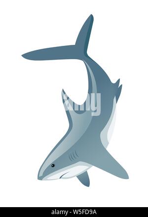 Hai mit geschlossenem Mund riesige Apex predator Cartoon animal Design flachbild Vector Illustration auf weißem Hintergrund. Stock Vektor