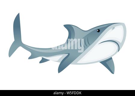Hai mit geschlossenem Mund riesige Apex predator Cartoon animal Design flachbild Vector Illustration auf weißem Hintergrund. Stock Vektor