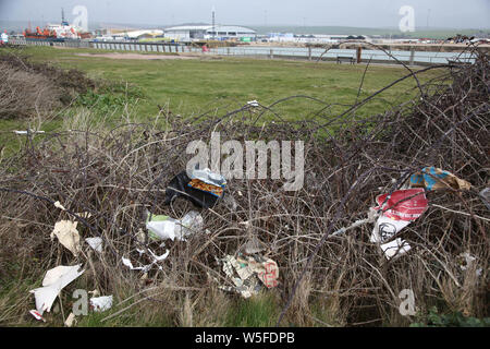 Wurf gestreut über Newhaven, East Sussex. Stockfoto