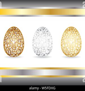 Eingestellt von metallischen Eiern auf einem weißen Hintergrund. Stock Vektor