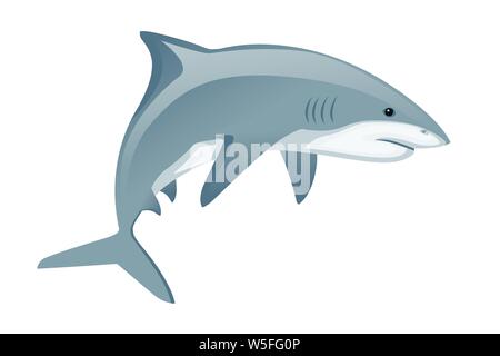 Hai mit geschlossenem Mund riesige Apex predator Cartoon animal Design flachbild Vector Illustration auf weißem Hintergrund. Stock Vektor