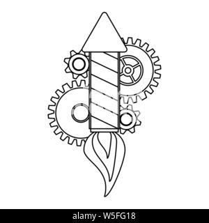 Rocket Feuerwerk Schießpulver Feuer Karikatur in Schwarz und Weiß Stock Vektor