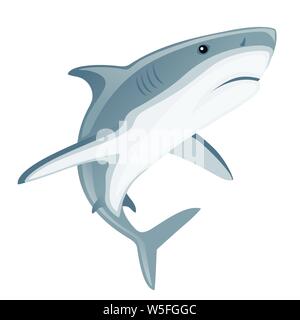 Hai mit geschlossenem Mund riesige Apex predator Cartoon animal Design flachbild Vector Illustration auf weißem Hintergrund. Stock Vektor