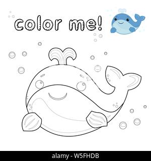 Spiel für Kinder. Umrisse Wal. Färbung Seite. Schwarze und weiße Wal cartoon Charakter. Vector Illustration auf weißem Hintergrund. Meerestiere Stock Vektor