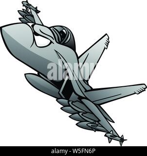 Militärische Fighter Attack Jet Airplane Cartoon Vector Illustration Stock Vektor