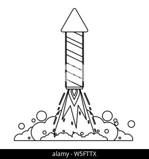 Rocket Feuerwerk Schießpulver Feuer Karikatur in Schwarz und Weiß Stock Vektor
