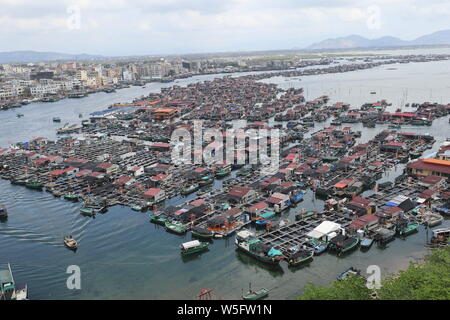 Luftaufnahme der Nanwan Monkey Island, ein Naturschutzgebiet für Affen, in Li autonomen Lingshui County, South China Hainan Stockfoto