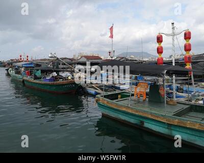 Luftaufnahme der Nanwan Monkey Island, ein Naturschutzgebiet für Affen, in Li autonomen Lingshui County, South China Hainan Stockfoto