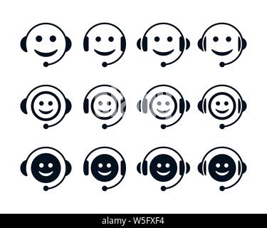 Emoticon Symbole auf weißem Hintergrund. Call Center flachbild Symbole. Stock Vektor