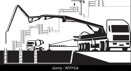 Betonpumpe Staplers Arbeiten auf der Baustelle - Vector Illustration Stock Vektor