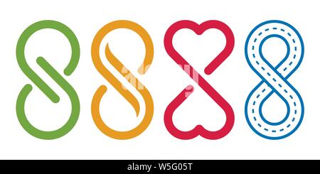 Infinity Symbole auf dem weißen Hintergrund. Verschiedene Ewigkeit Symbole Design. Stock Vektor