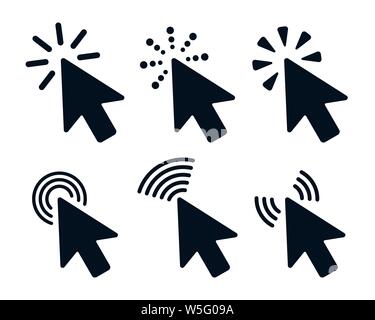 Klicken Sie auf die Symbole mit Cursor auf weißem Hintergrund. Tippen Sie auf die Symbole Design. Stock Vektor