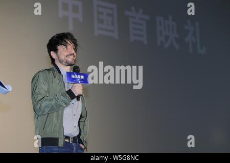 Spanische Drehbuchautor und Regisseur Oriol Paulo besucht die Premiere für neuen Film 'Mirage' in Peking, China, 24. März 2019. Stockfoto