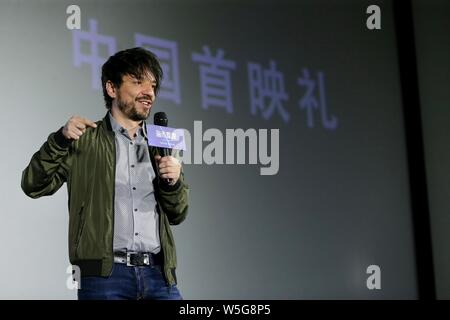 Spanische Drehbuchautor und Regisseur Oriol Paulo besucht die Premiere für neuen Film 'Mirage' in Peking, China, 24. März 2019. Stockfoto