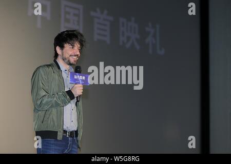 Spanische Drehbuchautor und Regisseur Oriol Paulo besucht die Premiere für neuen Film 'Mirage' in Peking, China, 24. März 2019. Stockfoto
