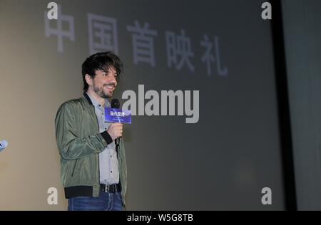 Spanische Drehbuchautor und Regisseur Oriol Paulo besucht die Premiere für neuen Film 'Mirage' in Peking, China, 24. März 2019. Stockfoto