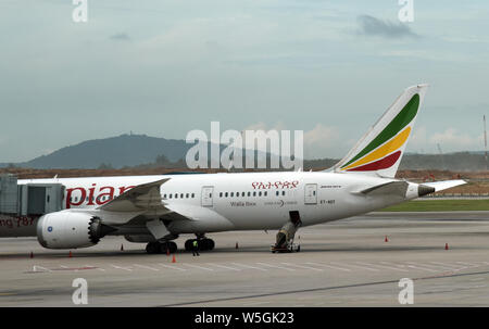 ---- Ein Passagier jet Boeing 787 der Ethiopian Airlines dargestellt an der Addis Abeba Bole International Airport in Addis Abeba, Äthiopien, 9 Septemb Stockfoto