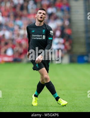 EDINBURGH, Schottland - Juli 28: Liverpool Schottischen internationalistischen Defender, Andy Robertson, während der Vor Saisonbeginn Freundschaftsspiel zwischen dem FC Liverpool und SSC Napoli bei Murrayfield am 28. Juli 2019 in Edinburgh, Schottland. (Foto von MB Media) Stockfoto