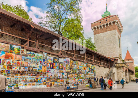 Eine bunte outdoor Galerie in der mittelalterlichen Altstadt, Weltkulturerbe der UNESCO, Krakau, Polen, Europa Stockfoto