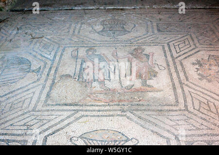 Mosaikfußboden des Domus dei Dioscuri, archäologische Stätte Ostia Antica, Ostia, der Provinz von Rom, Latium, Italien, Europa Stockfoto