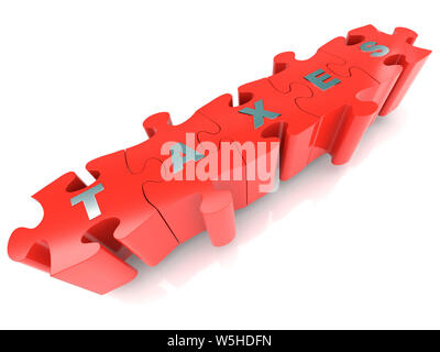 3D-Render von rot Puzzleteile mit Metall steuern Wort auf Weiß Stockfoto