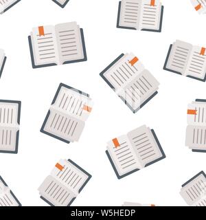 Buchsymbol nahtlose Muster Hintergrund geöffnet. Literatur Vector Illustration auf weißem Hintergrund isoliert. Bibliothek Geschäftskonzept. Stock Vektor