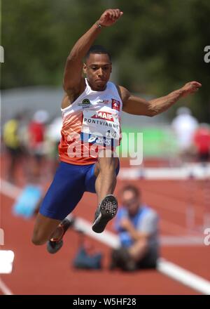 Jean Marc Pontvianne auf Entente Nimes Athletisme Finale Triple Saut während der Athletik Französische Meisterschaft Elite 2019 am 27. Juli 2019 in Saint-Etienne, Frankreich - Foto Laurent Lairys/DPPI Stockfoto