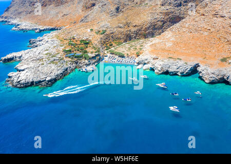 Marmara Strand am Ende der Aradena Schlucht und die Küste neben dem e4 Trail an der südwestlichen Küste der Insel Kreta, Griechenland Stockfoto