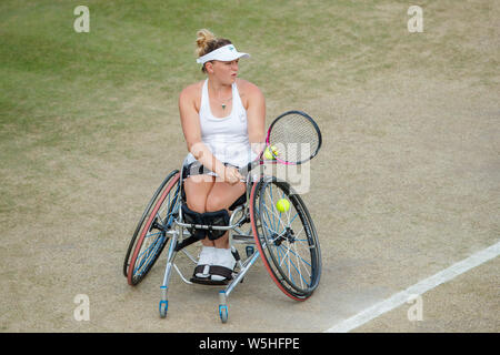 Jordanne Whiley von GB spielen Rollstuhl Tennis an den Meisterschaften, Wimbledon 2019 Stockfoto