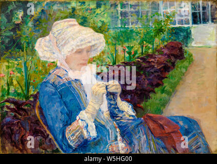 Mary Cassatt, Lydia Häkeln im Garten in Marly, Portrait Malerei, 1880 Stockfoto