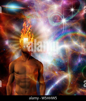 Brennen im kosmischen Raum. 3D-Rendering Stockfoto