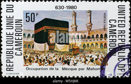 Die Kaaba in der Großen Moschee von Mekka auf Briefmarke Stockfoto