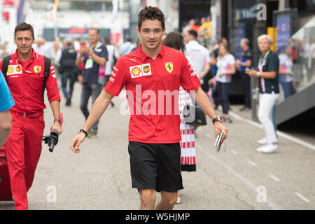 Charles Leclerc (MON, Scuderia Ferrari Mission Worfeln) Wanderungen durch das Fahrerlager, halb Bild, halb Abbildung, Rennen am 28.07.2019, Formel 1, Grand Prix von Deutschland in Hockenheim/Deutschland vom 26.07. - 28.07.2019, Saison 2019, | Verwendung weltweit Stockfoto