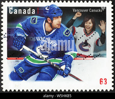 Hockey Player auf kanadischer Briefmarke Stockfoto