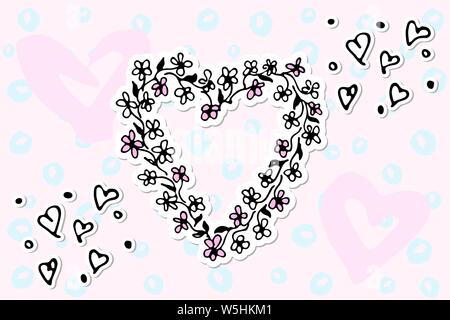 Valentines Tag Hand gezeichnet Romantisches doodle Karte. Liebe Symbole. Design für Print, Karten und Färbung. Vector Illustration Stock Vektor