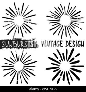 Sun Burst. Sammlung von trendigen Hand gezeichnet Retro sunbursts. Bersten strahlen Design Elemente. Vector Illustration Stock Vektor