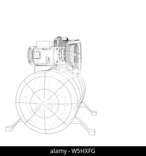 Umrisse Luftkompressor. Vektor Rendering von 3d. Wire-frame Stil. Die Schichten des sichtbaren und unsichtbaren Linien getrennt sind Stock Vektor