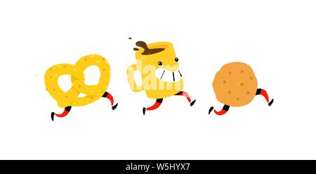 Abbildung: Ausführung Snacks. Vektor. Zeichen Tasse Kaffee, Kekse, Bagel. Symbole für den Aufstellungsort auf einem weißen Hintergrund. Zeichen, Logo für einen Shop Stock Vektor